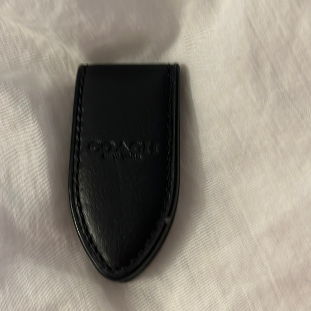 Coach Smooth Leather Money Clip Magnetic Flap Holder Black
